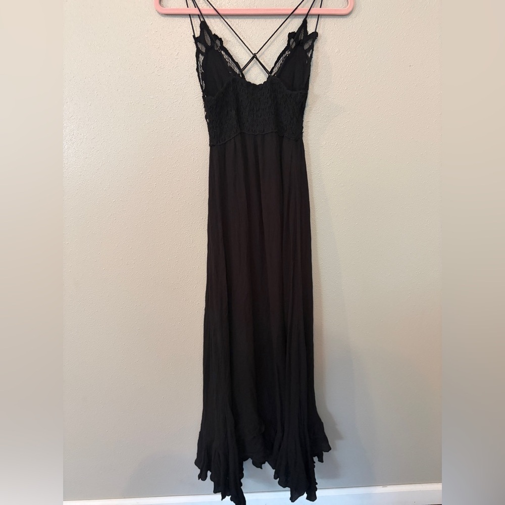 Free people Adella black lace ruffle maxi dress boho dark romantic renaissance - Picture 4 of 7